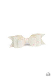 Paparazzi Put A Bow On It - White - Sparkles - White Leather Bow - Hair Clip